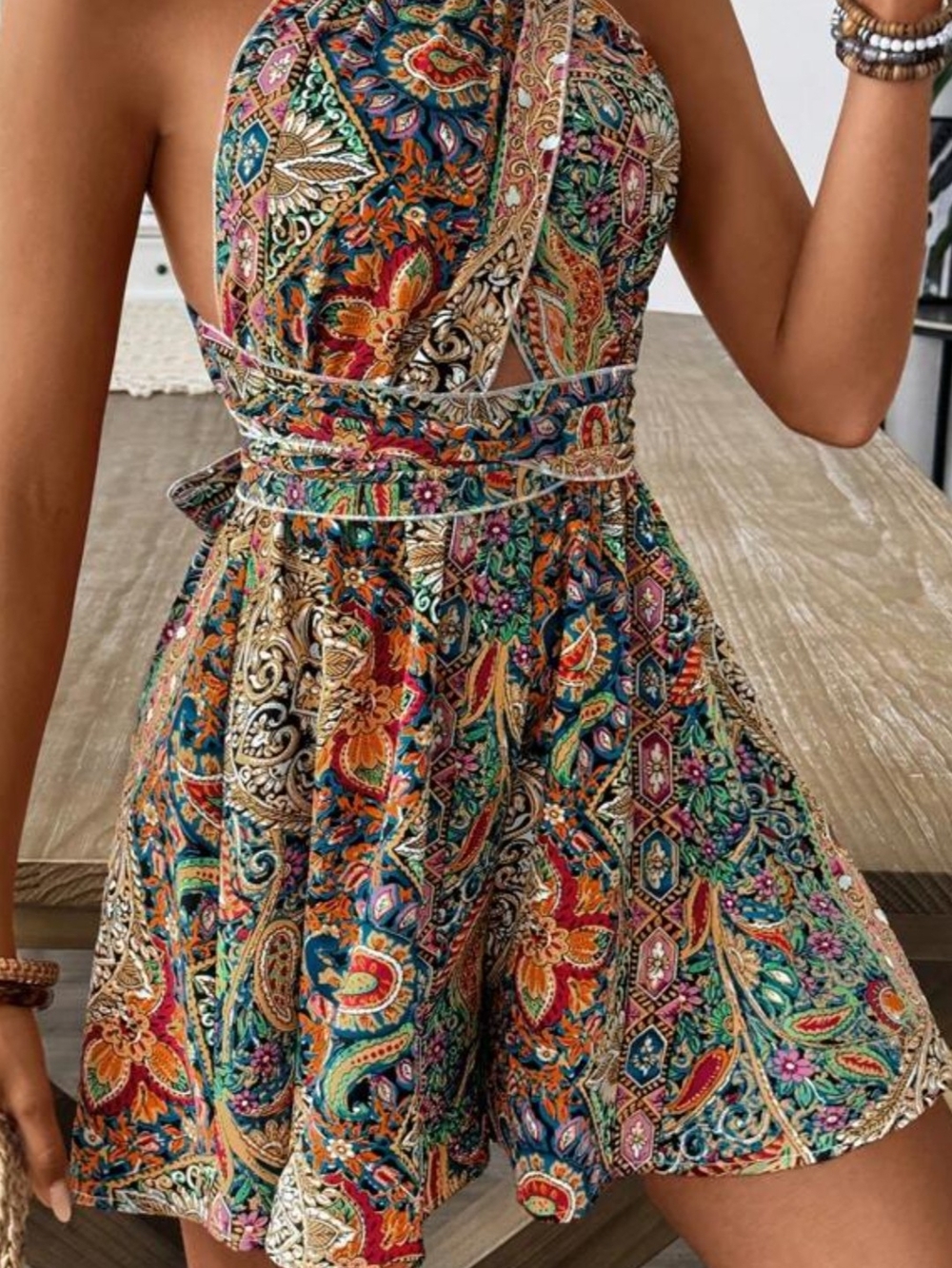 Bohemian Multicolor Halter Mini Dress
